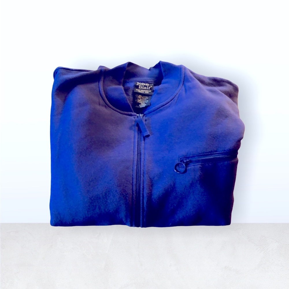 John Blair Sweat Jacket Full ZIPPER 3 Pockets  Indigo Blue NWOT XL Cotton/Poly - Picture 7 of 9